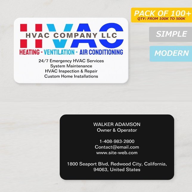Carte De Visite Chauffage, ventilation et climatisation - CVC (Heating, Cooling, Logo, Modern, Blue, Handyman, Technician, )