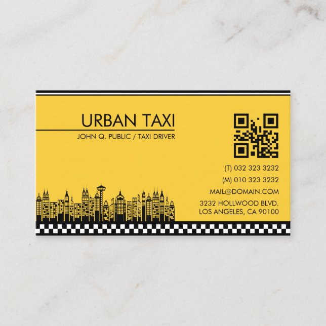 Carte De Visite Chauffeur de taxi de code QR moderne (Devant)