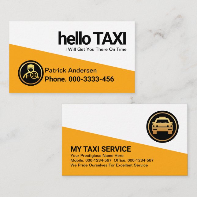 Carte De Visite Chauffeur de taxi professionnel triangle jaune (Devant / Derrière)