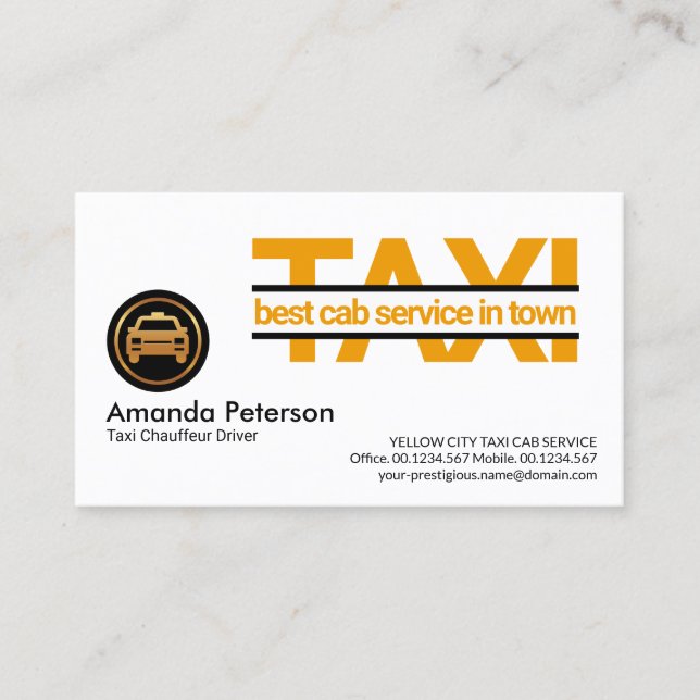 Carte De Visite Chauffeur de taxi spécial à panneaux de taxis jaun (Devant)