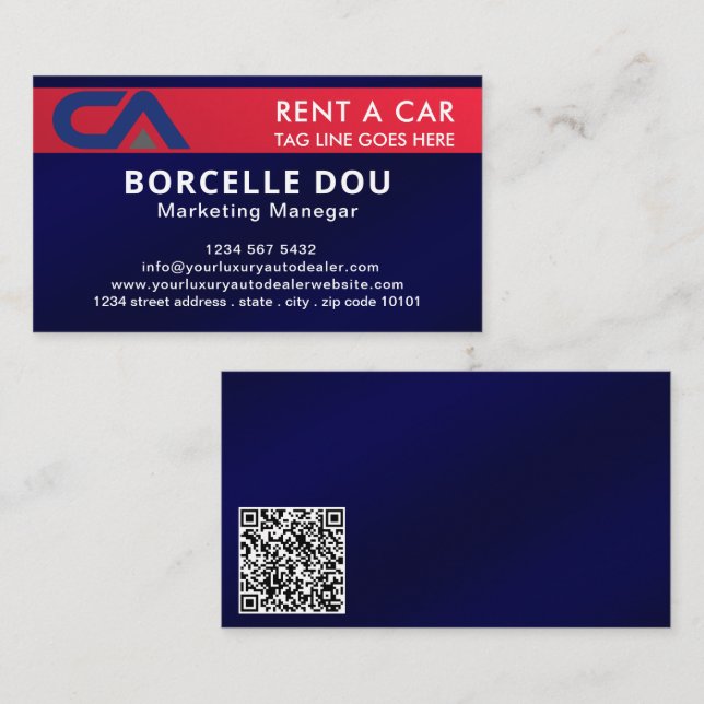 Carte De Visite Chauffeur de voiture Blue burgundy Location de rép (Devant / Derrière)