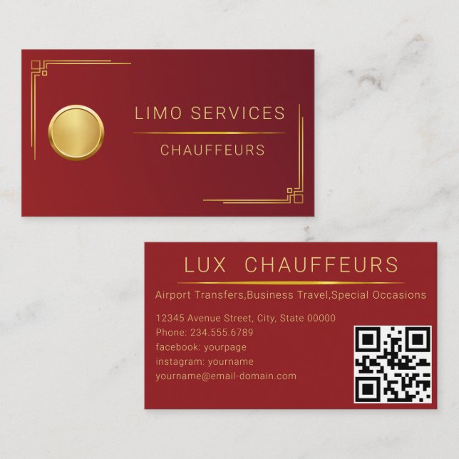 Carte De Visite Chauffeur Driver Royal Gold Border Business Card (Devant / Derrière)