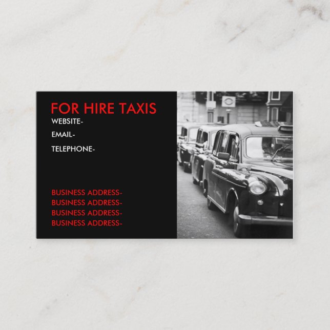 Carte De Visite Chauffeurs de taxi de Londres (Devant)