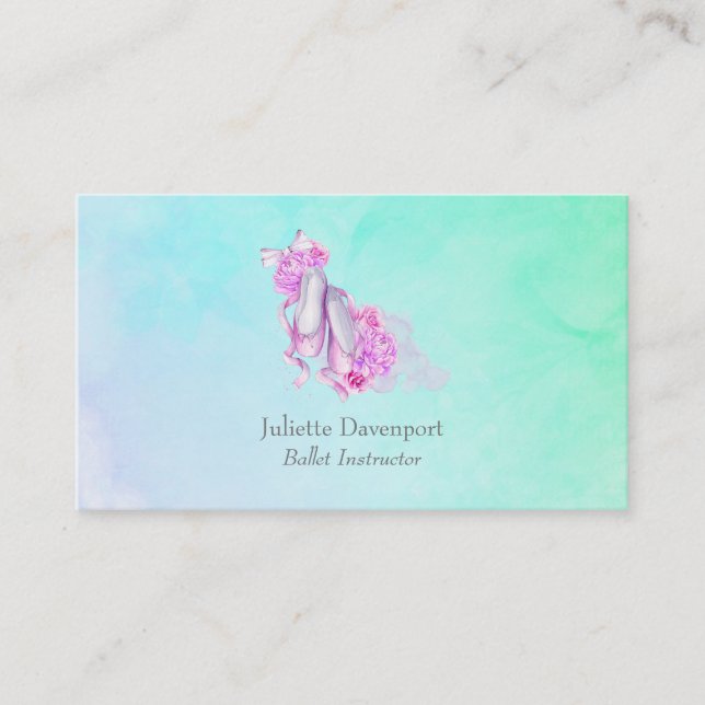 Carte De Visite Chaussures de ballet en aquarelle rose avec des pi (Devant)