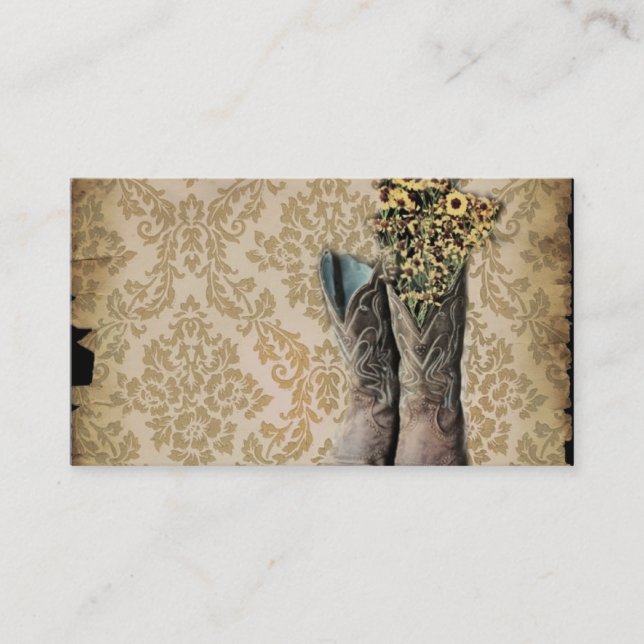 Carte De Visite Chaussures de cow-boy Damask fleur sauvage Western (Devant)