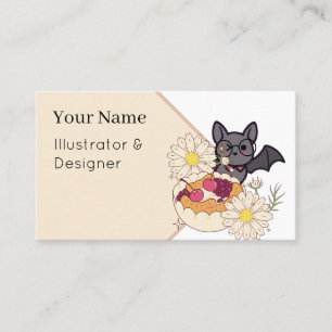 Carte De Visite Chauve-souris geek et tarte aux cerises kawaii