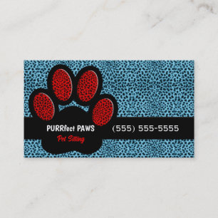Carte De Visite Cheetah bleu et rouge Imprimer Paw Poet Sitter per
