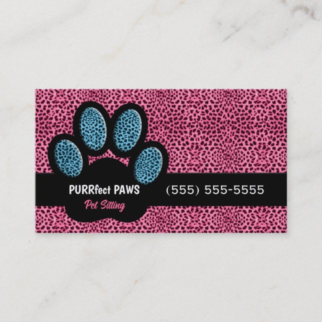 Carte De Visite Cheetah rose et bleu et poitrine d'animaux de comp (Devant)