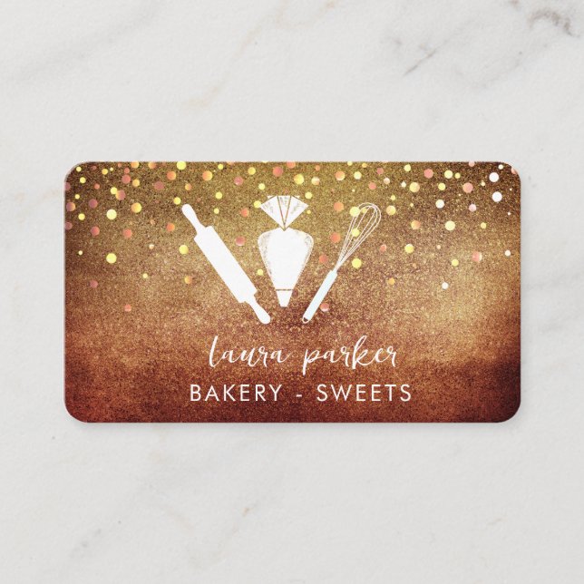 Carte De Visite Chef boulangerie avec Whisk Rolling Pin Piping Sac (Devant)