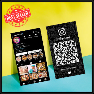 Carte De Visite Chef & Boulangerie Noir Élégant Instagram QR