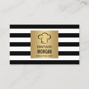 Carte De Visite Chef Casquette Gold Carré noir blanc rayures