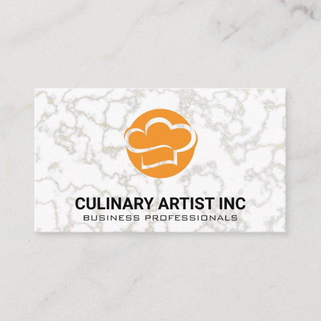 Carte De Visite Chef Casquette Orange | Arrière - plan en marbre (Devant)