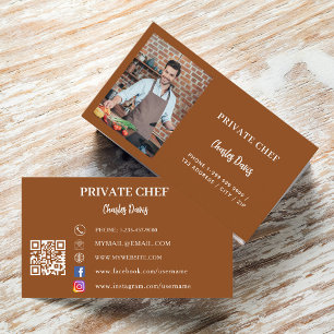 Carte De Visite Chef chocolat brun photo traiteur code QR