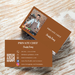 Carte De Visite Chef chocolat brun photo traiteur code QR
