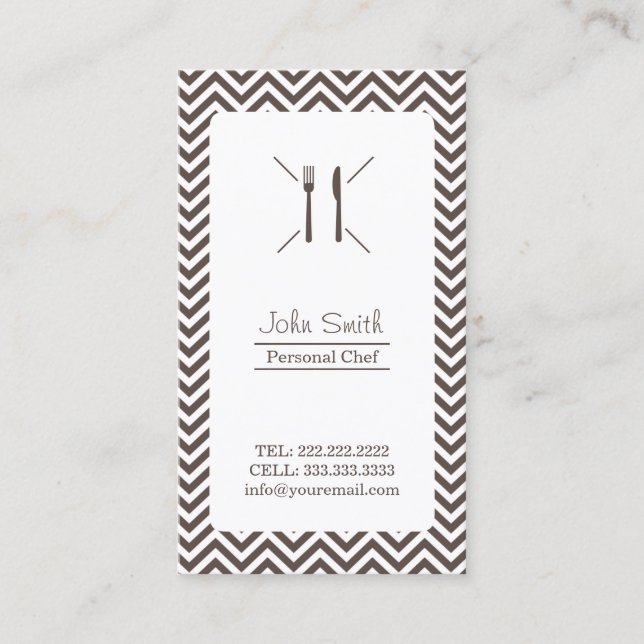 Carte De Visite Chef Cuisine Brown Chevron Stripes (Devant)