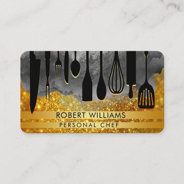 Carte De Visite Chef Cuisine Gold Noir Outils Cuisine Bu personnel (Devant)