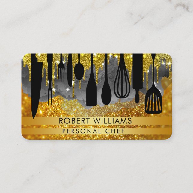Carte De Visite Chef Cuisine Gold Noir Outils Cuisine Bu personnel (Devant)