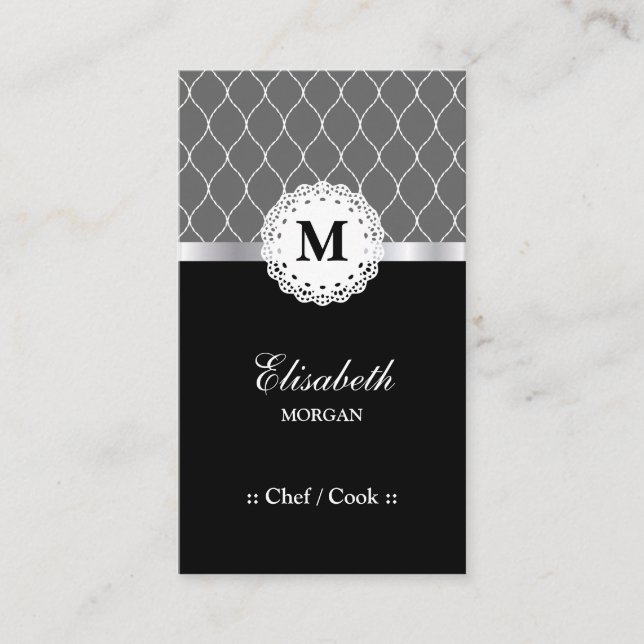 Carte De Visite Chef / Cuisinier - Élégant Motif de dentelle noire (Devant)