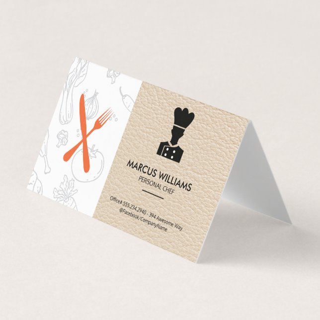 Carte De Visite Chef culinaire | Propriétaire du restaurant | Cuir (Devant)