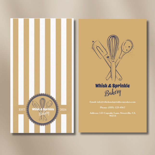 Carte De Visite Chef de cuisine de la Marine & Gold Whisk Boulange (Créateur téléchargé)