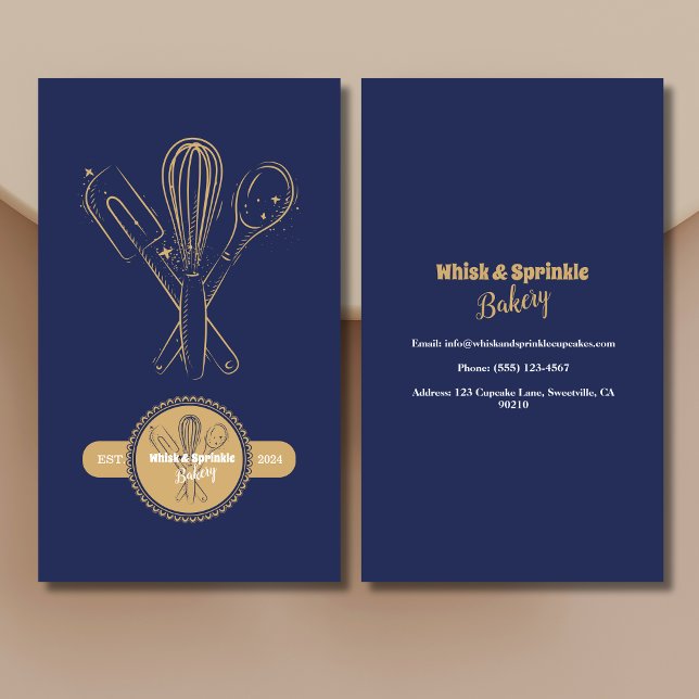 Carte De Visite Chef de cuisine de la Marine & Gold Whisk Boulange (Créateur téléchargé)