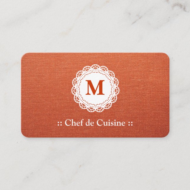 Carte De Visite Chef de cuisine Élégant Monogramme dentelle (Devant)