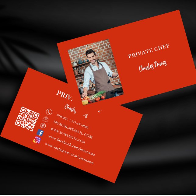 Carte De Visite Chef de cuisine privé, photo rouge, service de res (Créateur téléchargé)