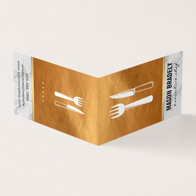 Carte De Visite Chef exécutif Maillot en cuir doré (Extérieur)