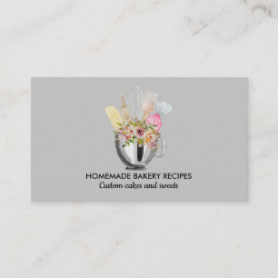 Carte De Visite Chef Gris Aquarelle Cuisine Ustensiles Boulangerie