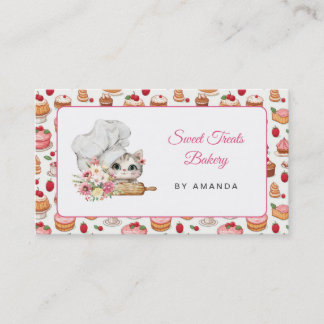 Carte De Visite Chef Kitten Bakery Pink