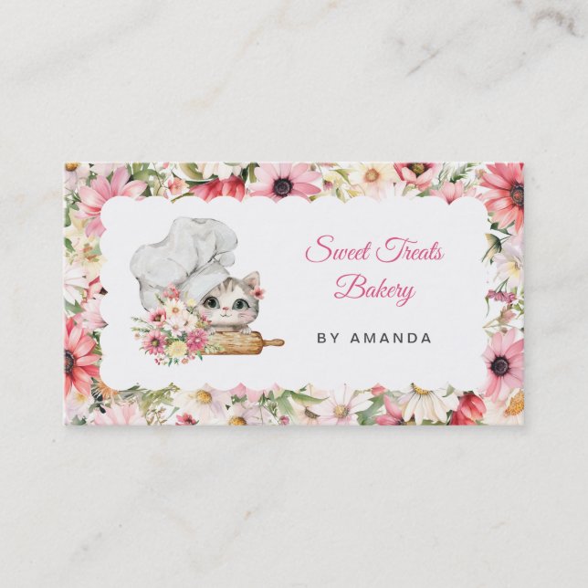 Carte De Visite Chef Kitten Bakery Pink (Devant)
