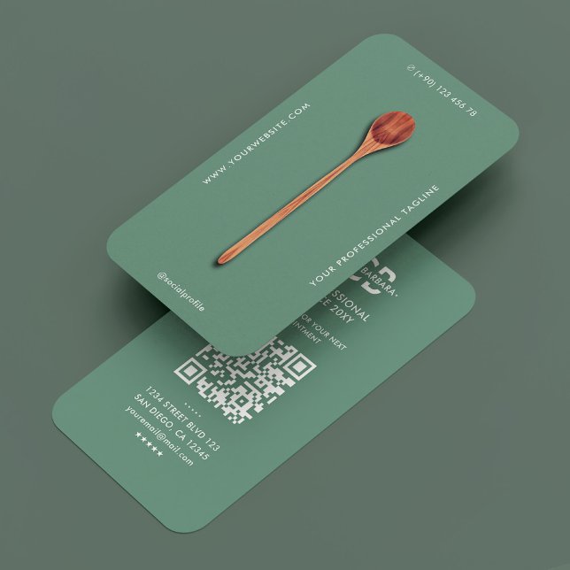 Carte De Visite Chef moderne Cuillère en bois Cuillère Dusty Turqu (Modern Chef Wooden Spoon Caterer Dusty Teal Business Card
)