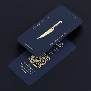 Carte De Visite Chef moderne Marine Blue Gold Couteau Boucher
