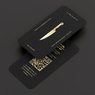 Carte De Visite Chef Monogramme moderne Couteau Noir Or Premium