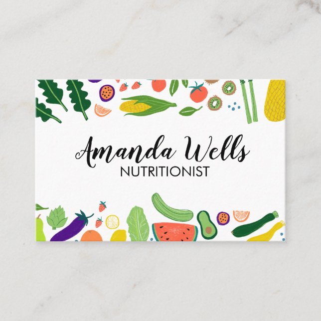 Carte De Visite Chef nutritionniste Entraîneur Unique Légumes Art (Devant)