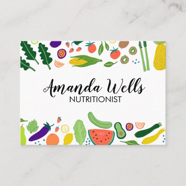 Carte De Visite Chef nutritionniste Entraîneur Unique Légumes Art (Devant)