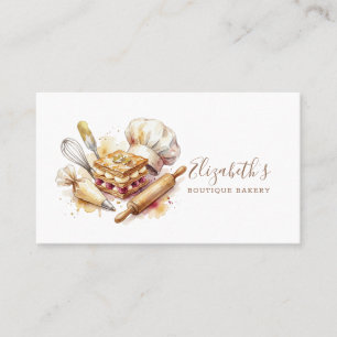 Carte De Visite Chef Pâtissier Aquarelle Or Boulangerie Traiteur