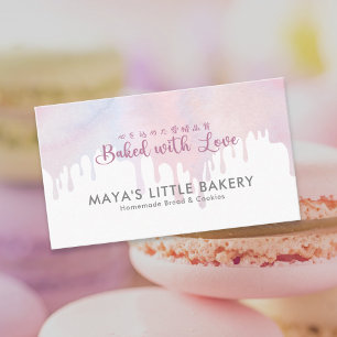 Carte De Visite Chef Pâtissier au Rose Pastel Goutte à Goutte Boul
