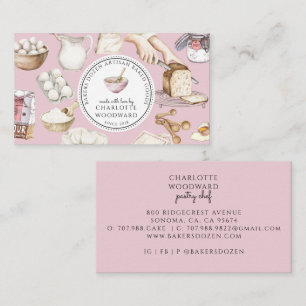 Carte De Visite Chef Pâtissier Boulangerie Aquarelle Rose