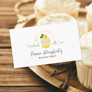 Carte De Visite Chef pâtissier Citron Cupcake Aquarelle Élégante