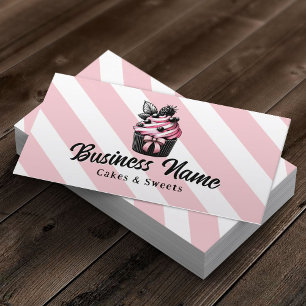 Carte De Visite Chef pâtissier Cute Cupcakes Pink Stripes Boulange
