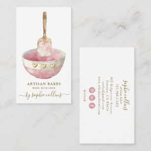 Carte De Visite Chef Pâtissier Or Rose Aquarelle Boulangerie