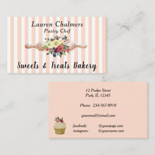 Carte De Visite Chef Pâtissier Rose Pin-Blush Floral