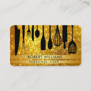 Carte De Visite Chef personnel Black Gold Cuisine Outils   