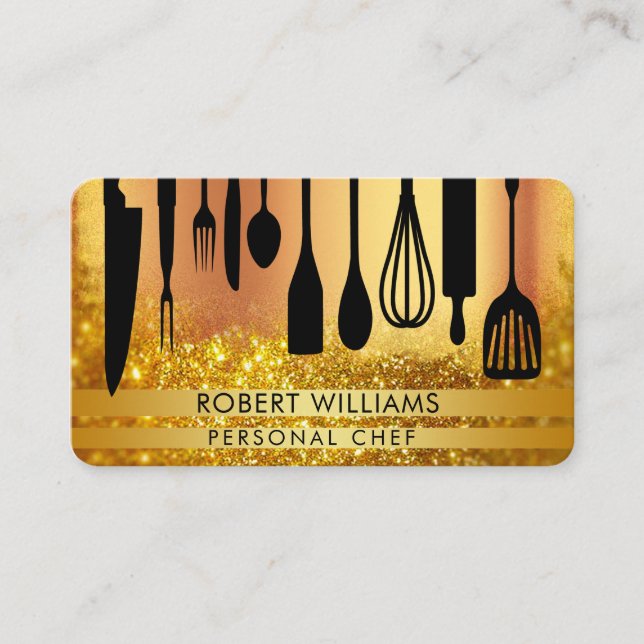Carte De Visite Chef personnel Black Gold Cuisine Outils    (Devant)