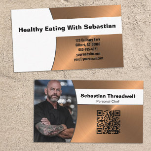Carte De Visite Chef Personnel Cuivre Brossé Code QR Photo Personn
