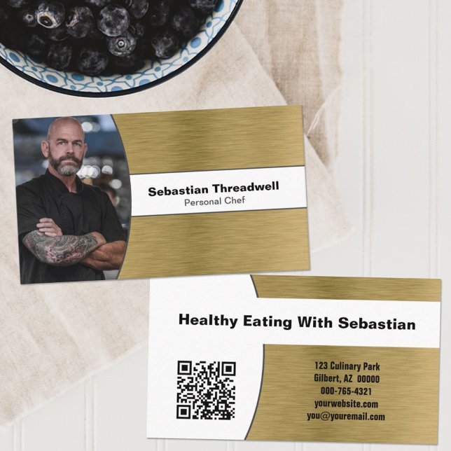 Carte De Visite Chef Personnel Cuivre Brossé Code QR Photo Personn (Créateur téléchargé)
