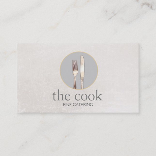 Carte De Visite Chef Personnel Élégant Cuisine Couverts Marbre Loo (Devant)