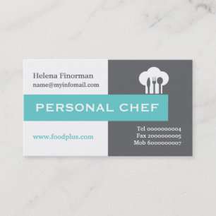 Carte De Visite Chef personnel minimaliste gris, blanc, aqua