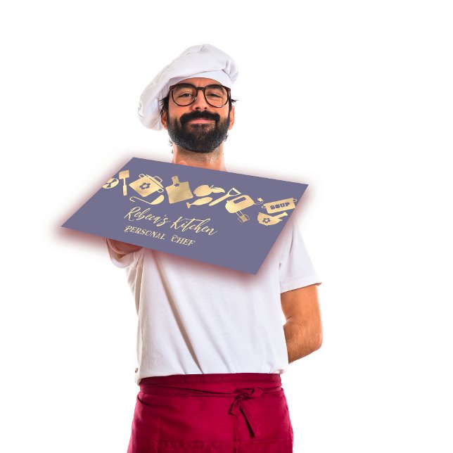 Carte De Visite Chef personnel Restaurant Logo de restauration QR  (Personal Chef Restaurant Catering Logo QR Blue Business Card)